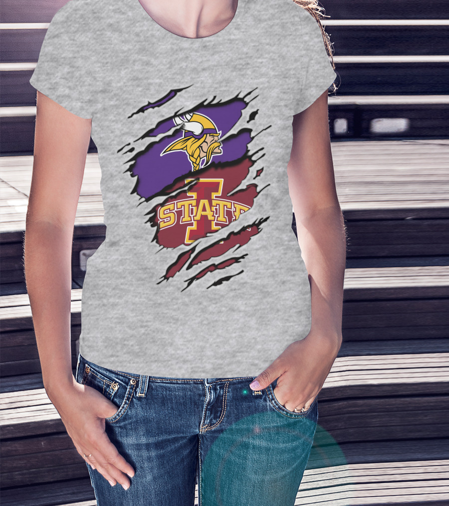 Minnesota Vikings Iowa State Cyclones Ripped T-Shirt