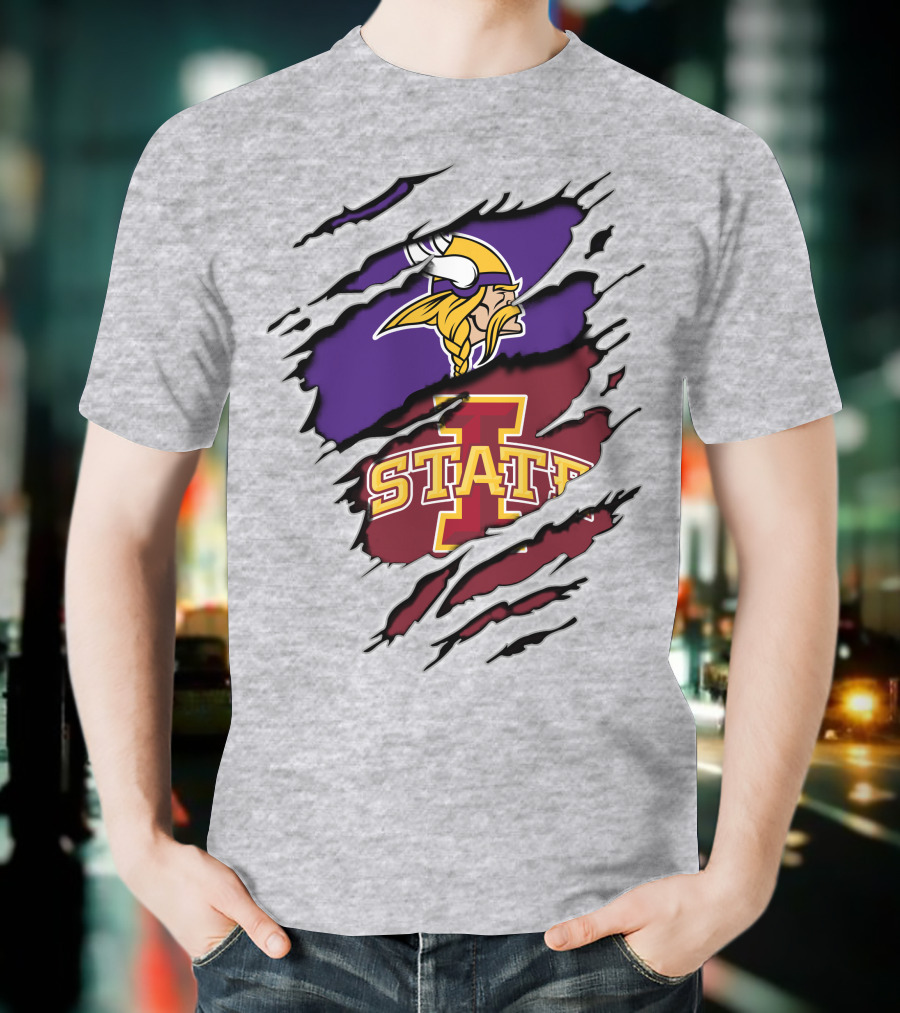 Minnesota Vikings Iowa State Cyclones Ripped T-Shirt