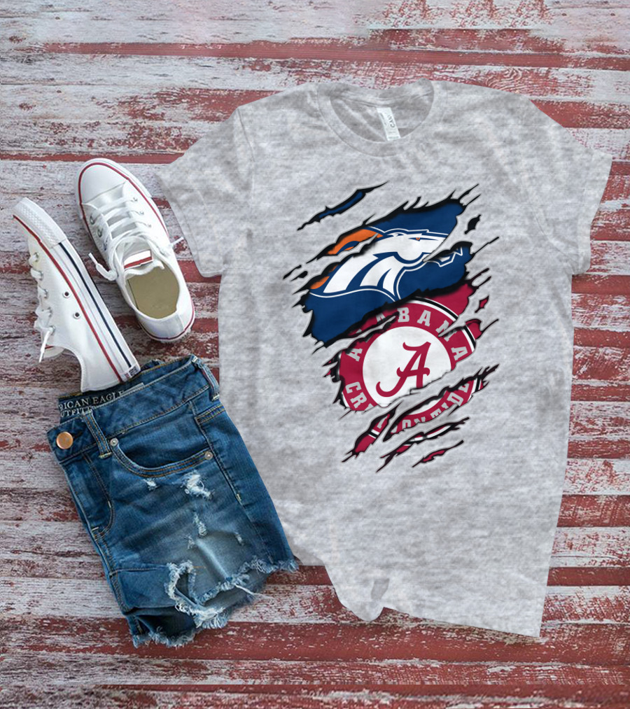 Alabama Crimson Tide Denver Broncos Logo Fusion T-Shirt