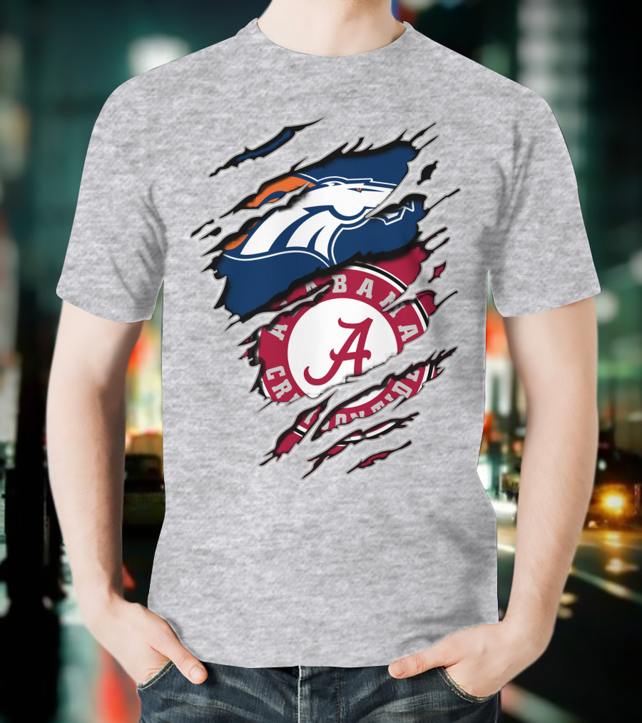Alabama Crimson Tide Denver Broncos Logo Fusion T-Shirt