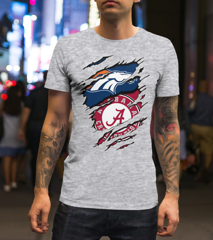 Alabama Crimson Tide Denver Broncos Logo Fusion T-Shirt