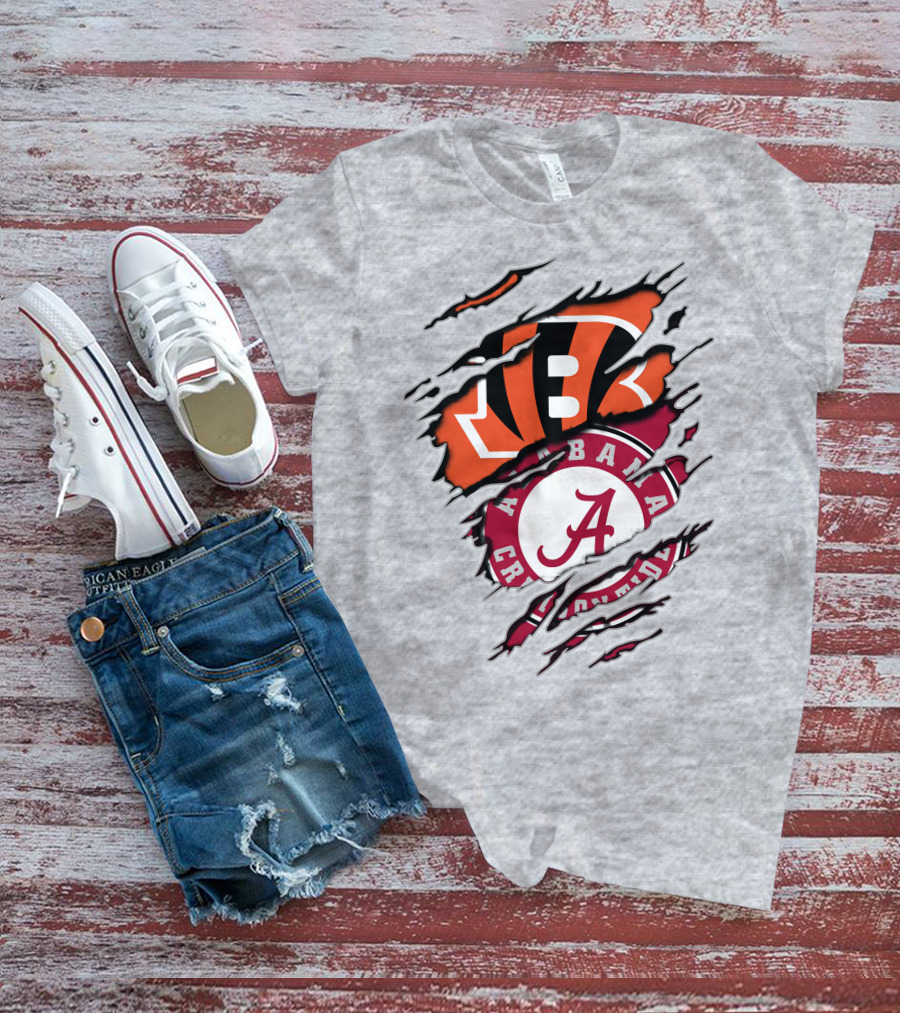 Alabama Crimson Tide Cincinnati Bengals Ripped Logo Combo T-Shirt
