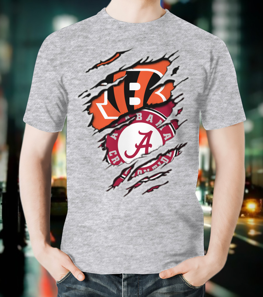 Alabama Crimson Tide Cincinnati Bengals Ripped Logo Combo T-Shirt