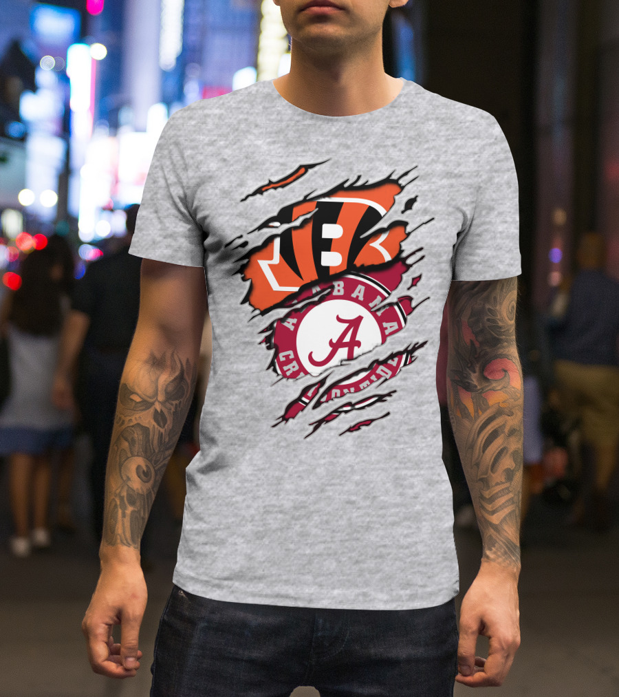 Alabama Crimson Tide Cincinnati Bengals Ripped Logo Combo T-Shirt