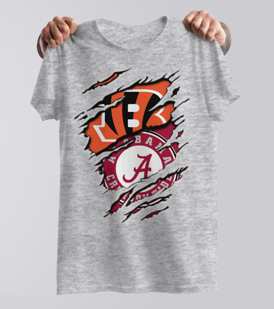 Alabama Crimson Tide Cincinnati Bengals Ripped Logo Combo T-Shirt