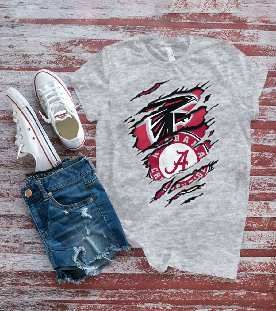 Alabama Crimson Tide Atlanta Falcons Ripped T-Shirt