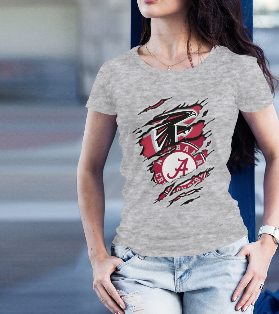 Alabama Crimson Tide Atlanta Falcons Ripped T-Shirt