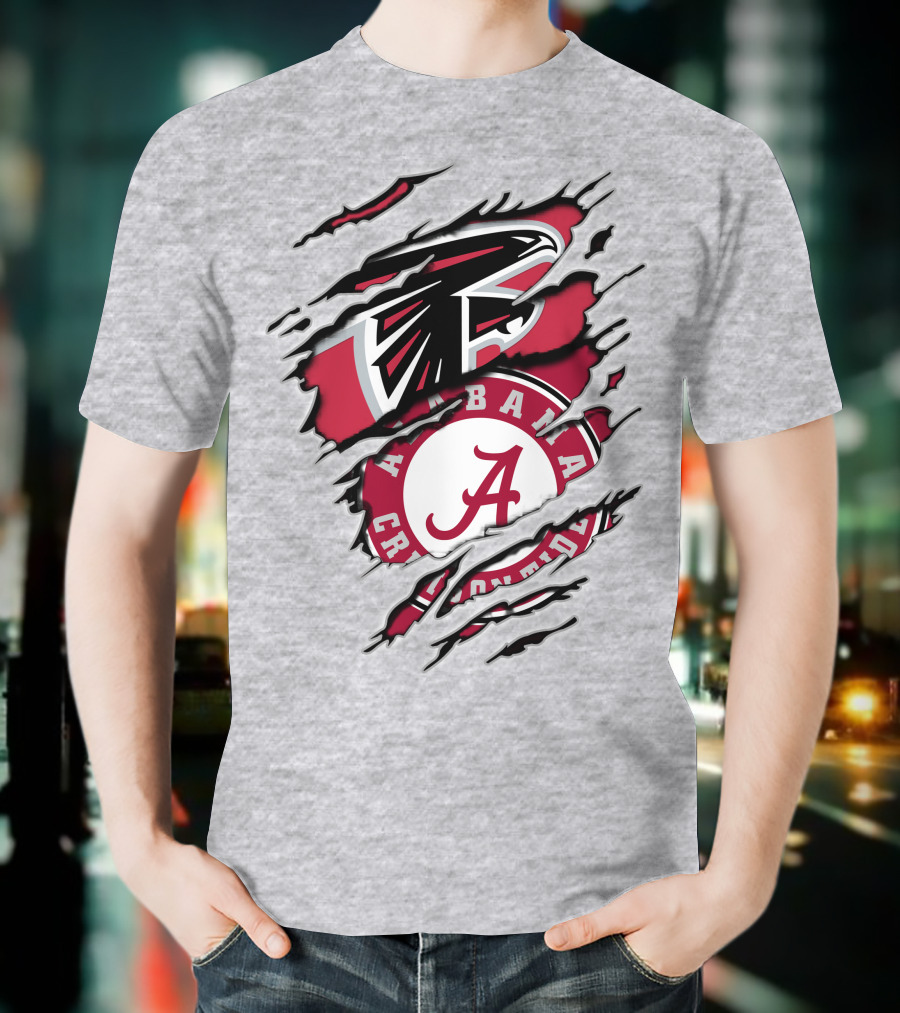 Alabama Crimson Tide Atlanta Falcons Ripped T-Shirt