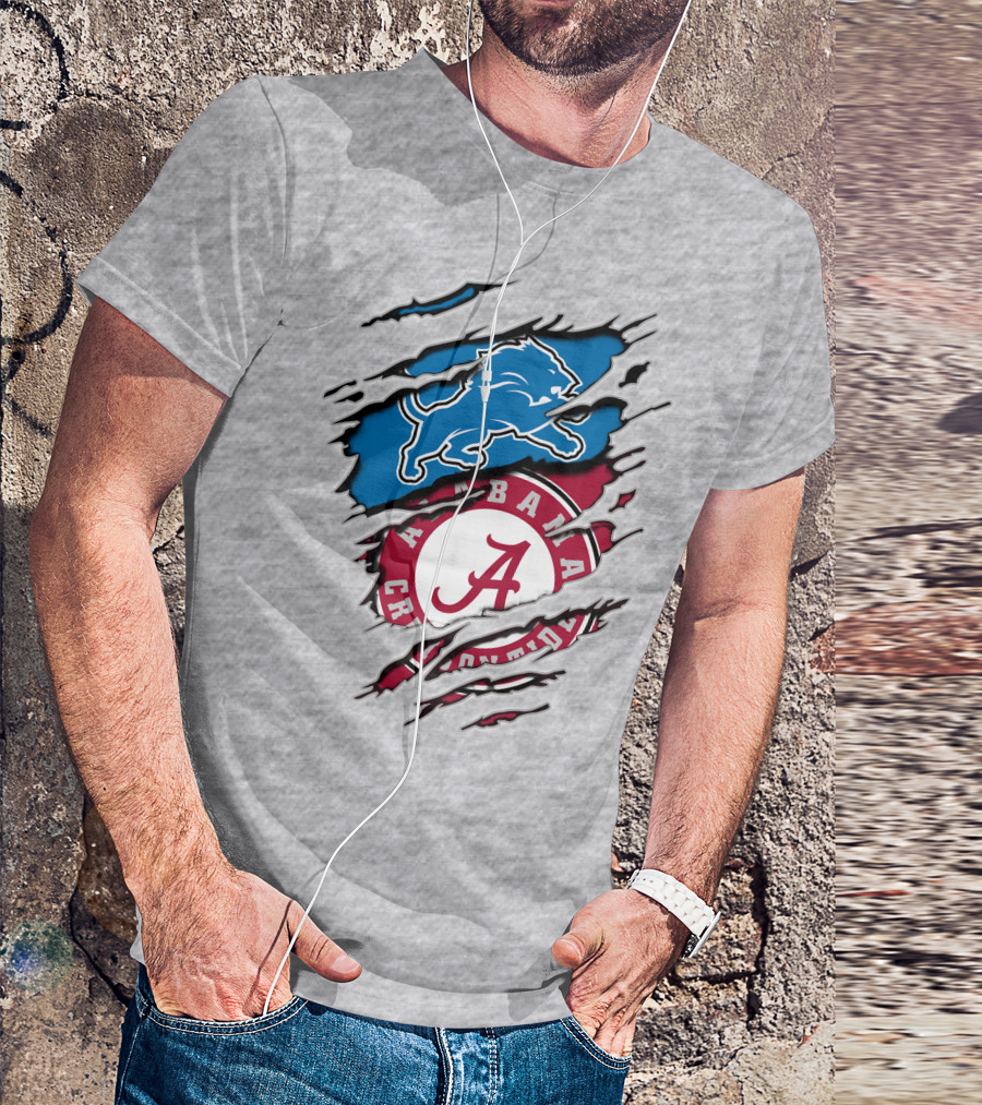 Alabama Crimson Tide And Detroit Lions Fan Crossover T-Shirt