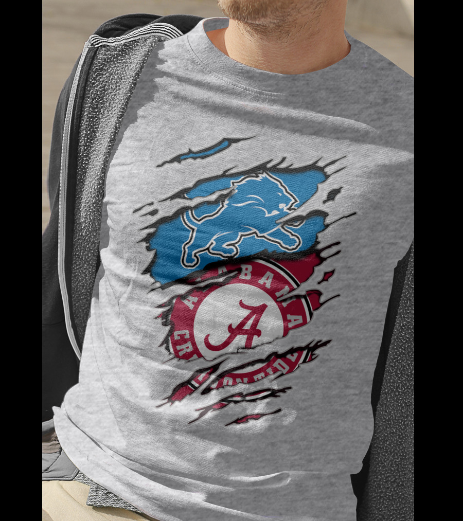 Alabama Crimson Tide And Detroit Lions Fan Crossover T-Shirt