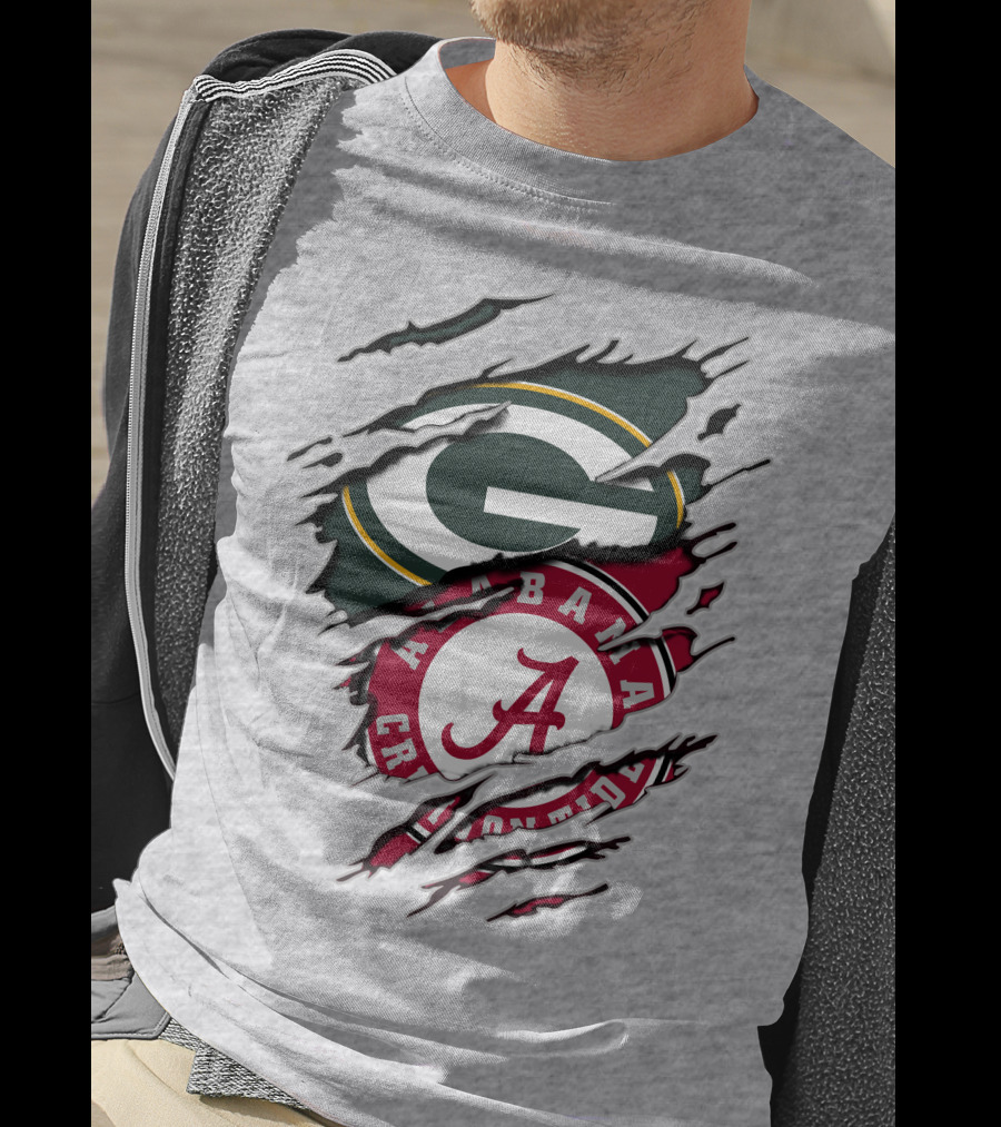 Alabama Crimson Tide Green Bay Packers Rip Effect T-Shirt