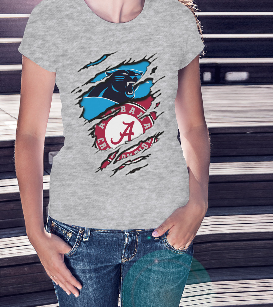 Alabama Crimson Tide And Carolina Panthers Logo Blend T-Shirt