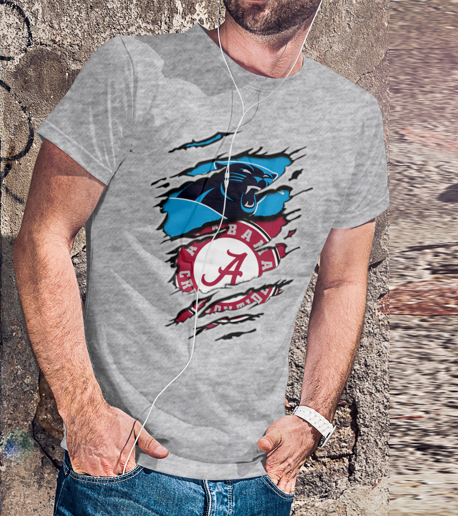 Alabama Crimson Tide And Carolina Panthers Logo Blend T-Shirt