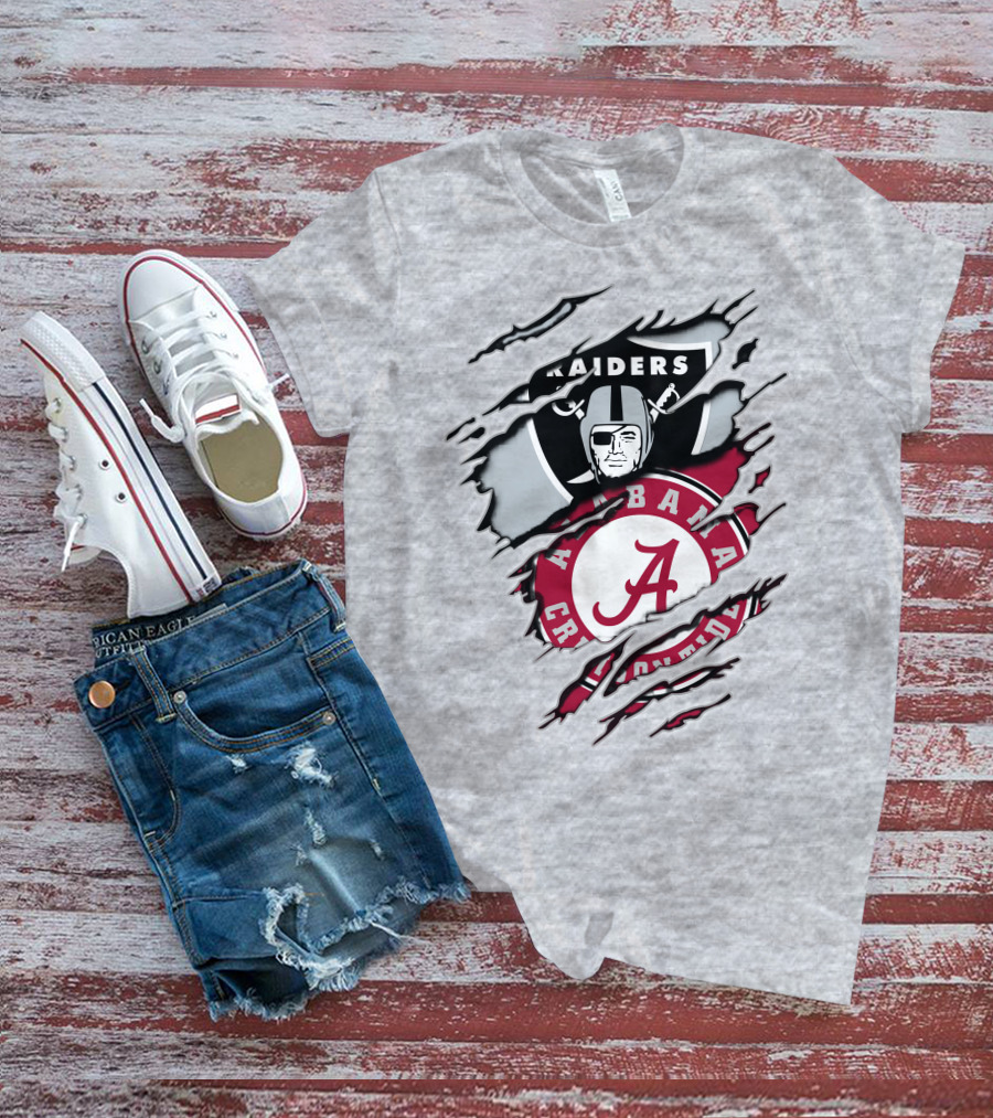 Alabama Crimson Tide Raiders Logo Mashup With Helmeted Mascot T-Shirt
