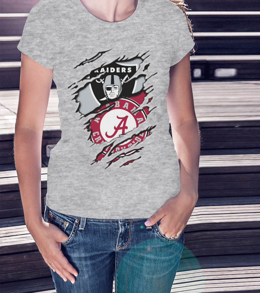 Alabama Crimson Tide Raiders Logo Mashup With Helmeted Mascot T-Shirt