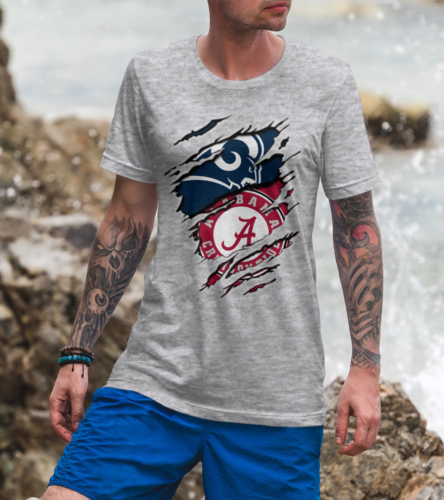 Alabama Crimson Tide Los Angeles Rams Logo Mashup T-Shirt