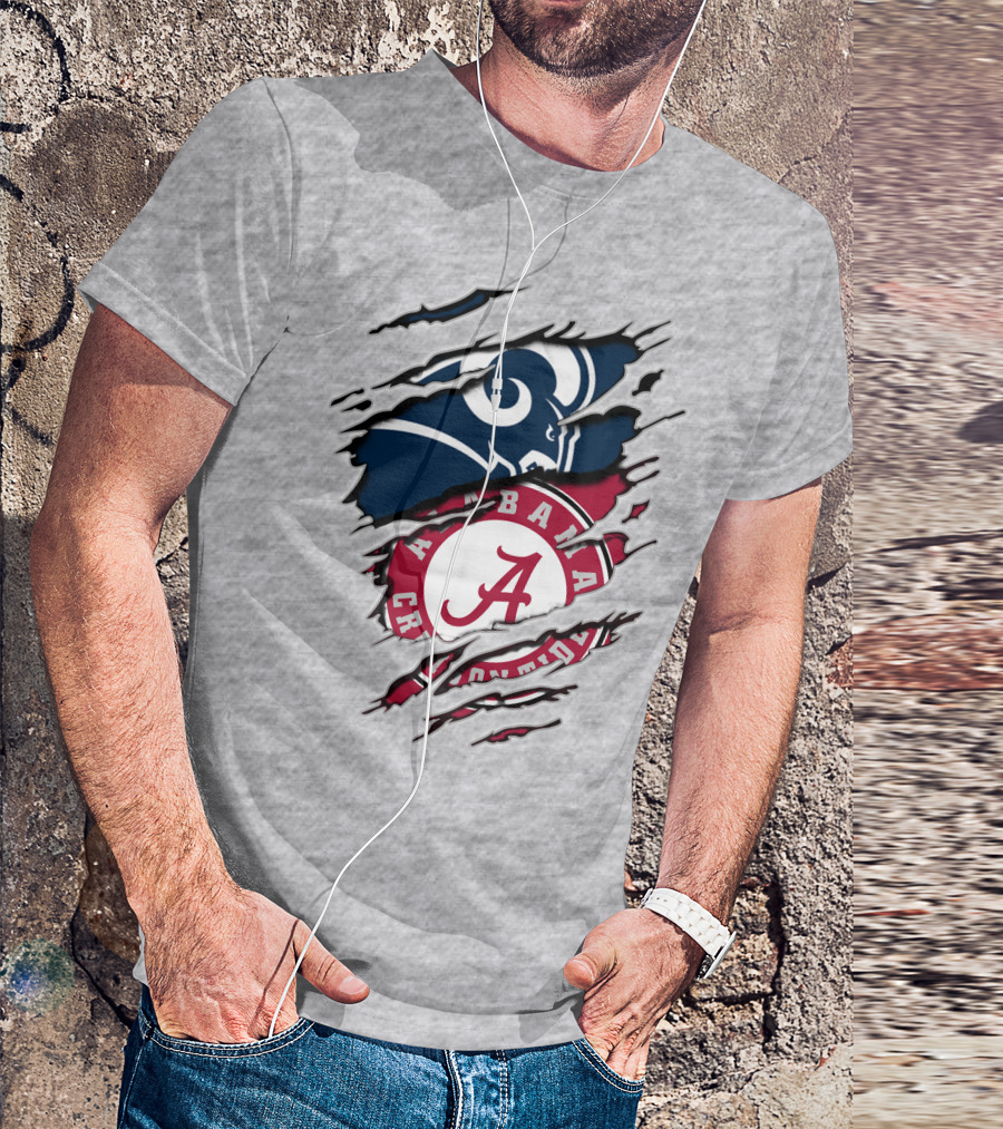 Alabama Crimson Tide Los Angeles Rams Logo Mashup T-Shirt