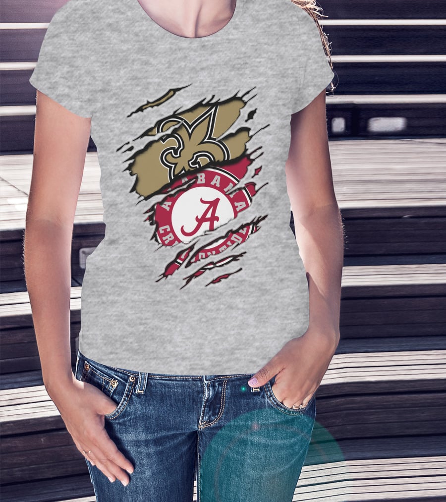 Alabama Crimson Tide New Orleans Saints Logo Mashup T-Shirt