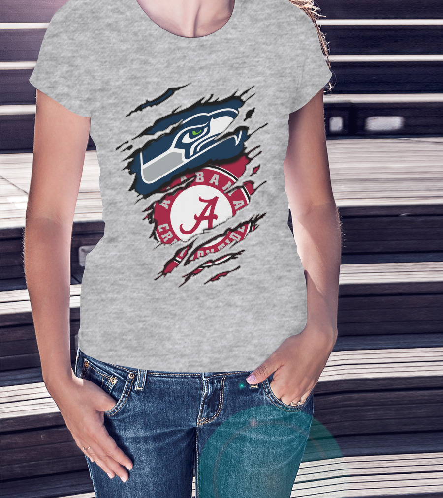 Seahawks Alabama Crimson Tide Football Fusion T-Shirt