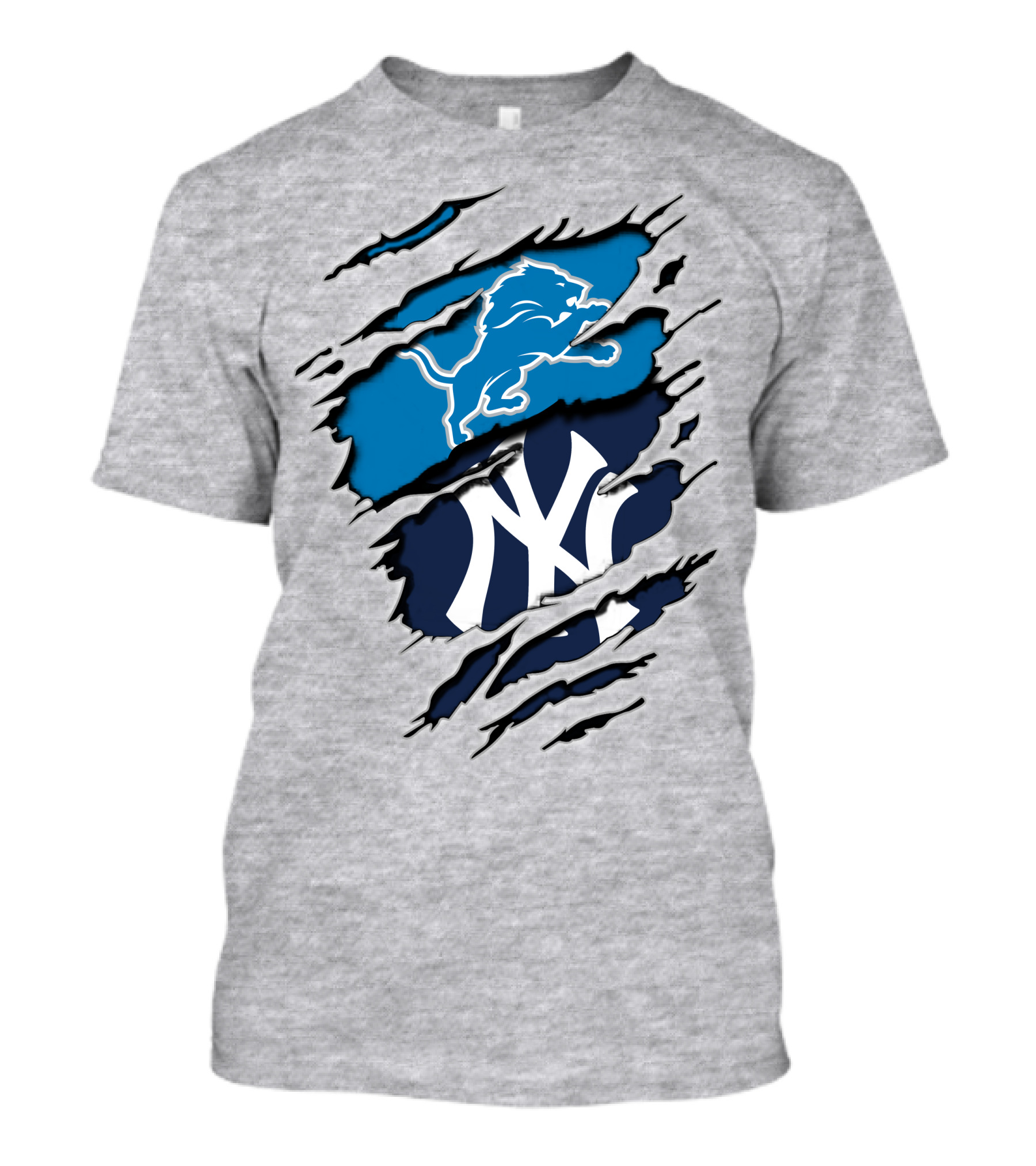Detroit Lions New York Yankees Claw Rip T-Shirt