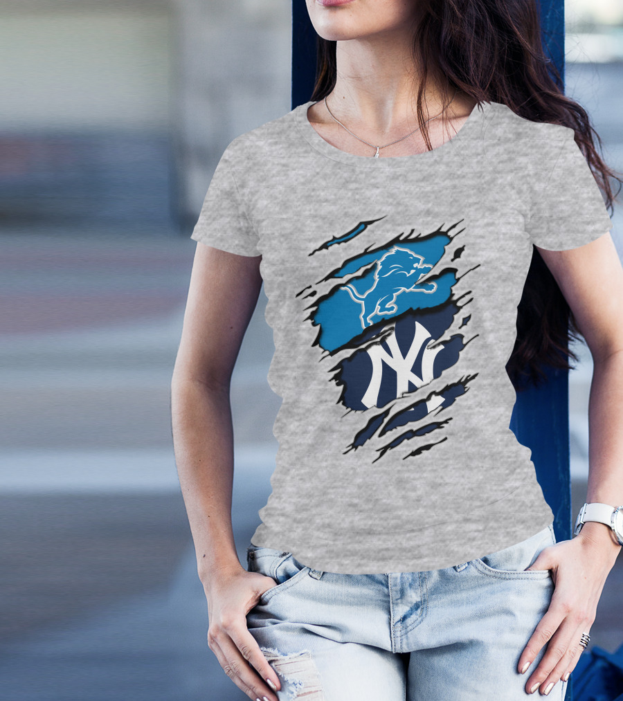 Detroit Lions New York Yankees Claw Rip T-Shirt
