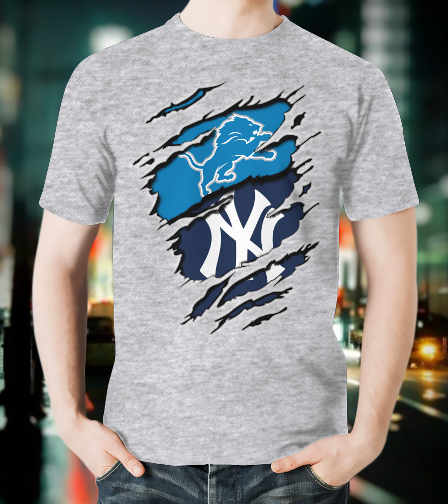 Detroit Lions New York Yankees Claw Rip T-Shirt