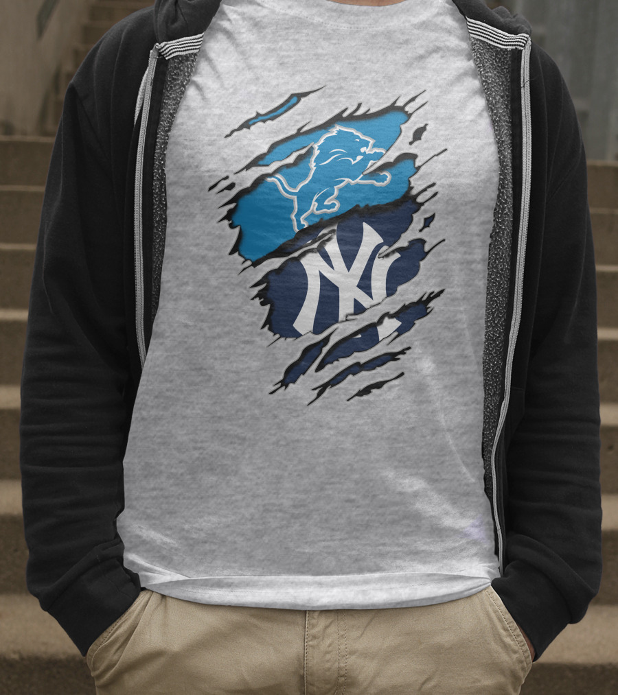 Detroit Lions New York Yankees Claw Rip T-Shirt