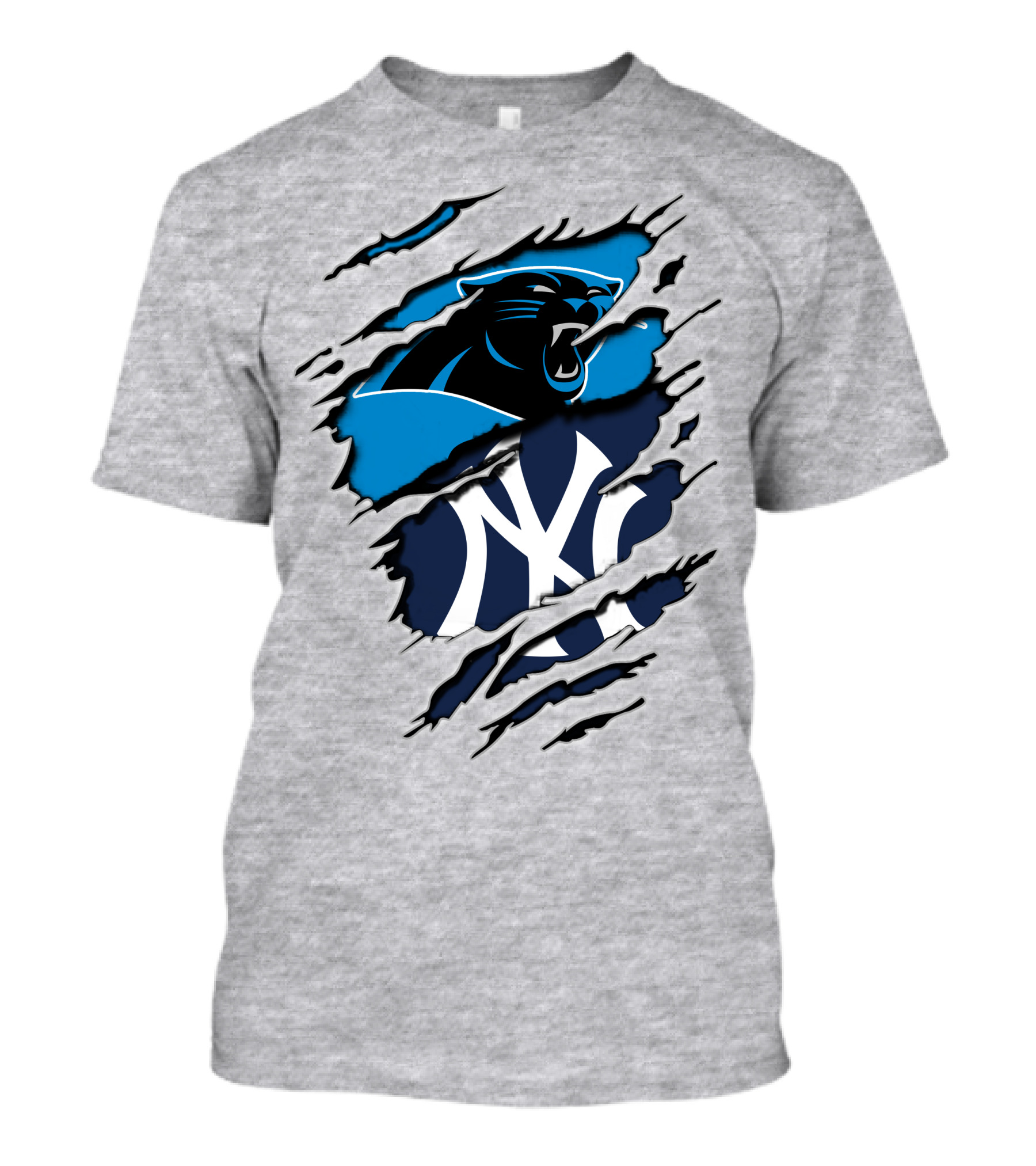 Panthers Yankees Claw Rip Logos Mashup T-Shirt