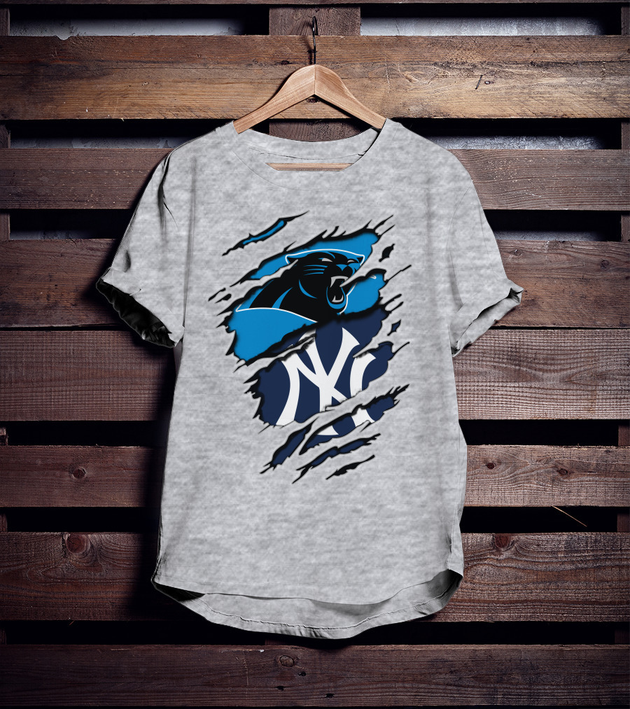 Panthers Yankees Claw Rip Logos Mashup T-Shirt