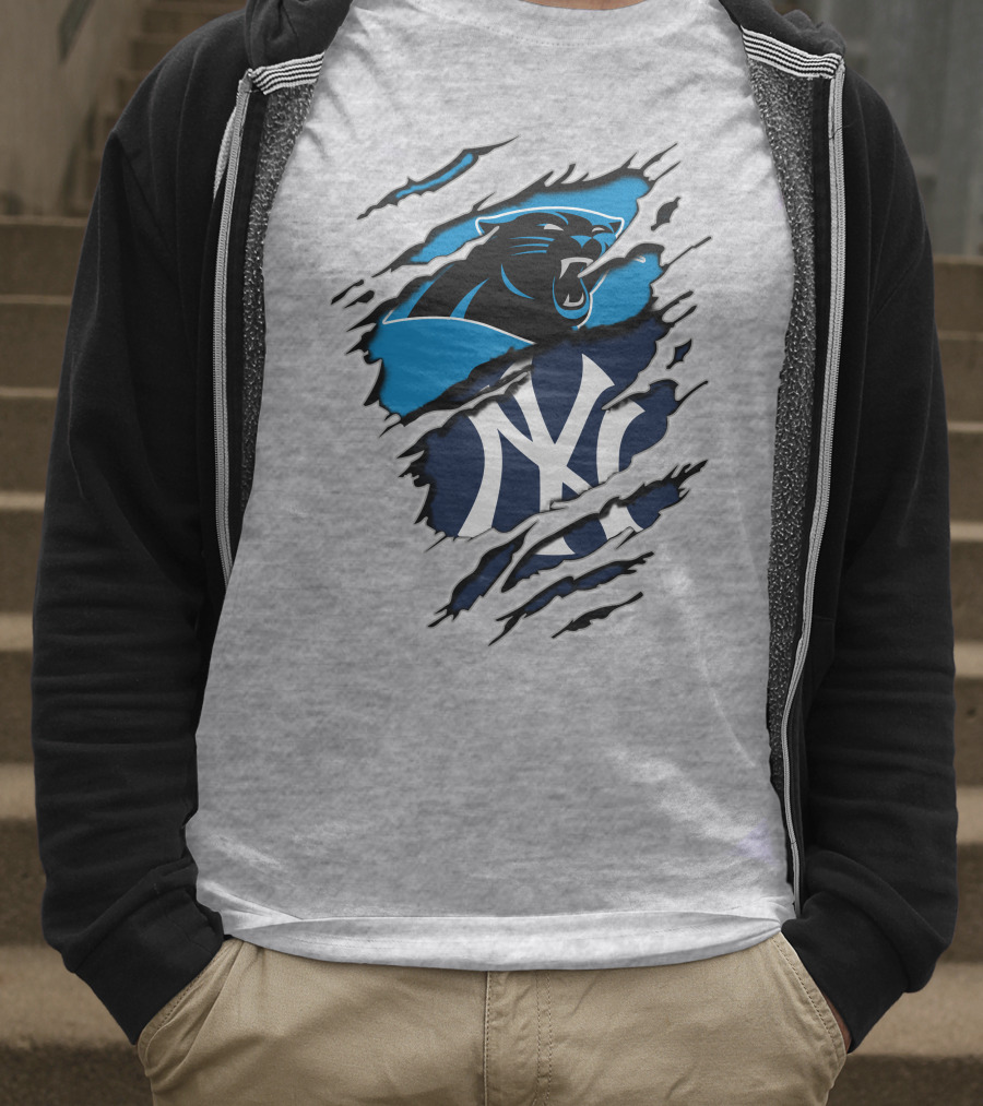 Panthers Yankees Claw Rip Logos Mashup T-Shirt