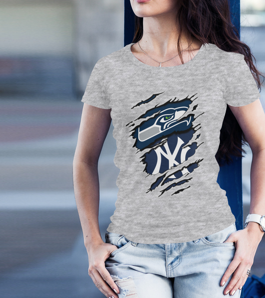 Seahawks Yankees Logo Fusion T-Shirt