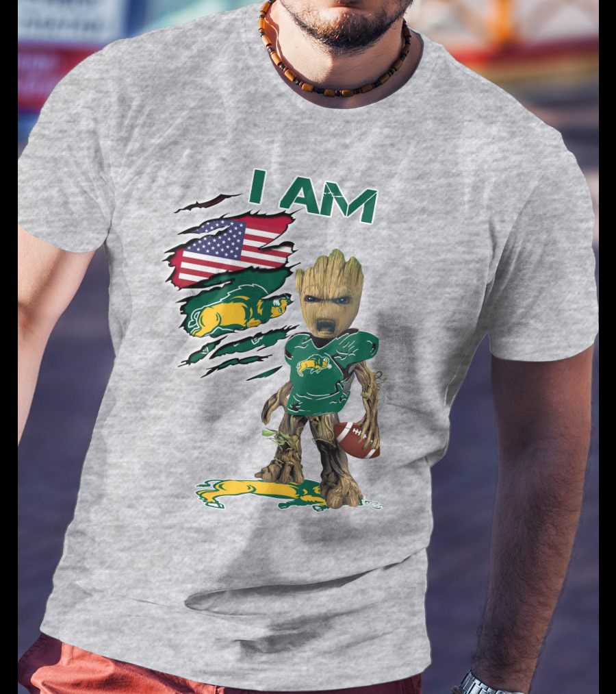 I AM American Flag Bison Football Character T-Shirt