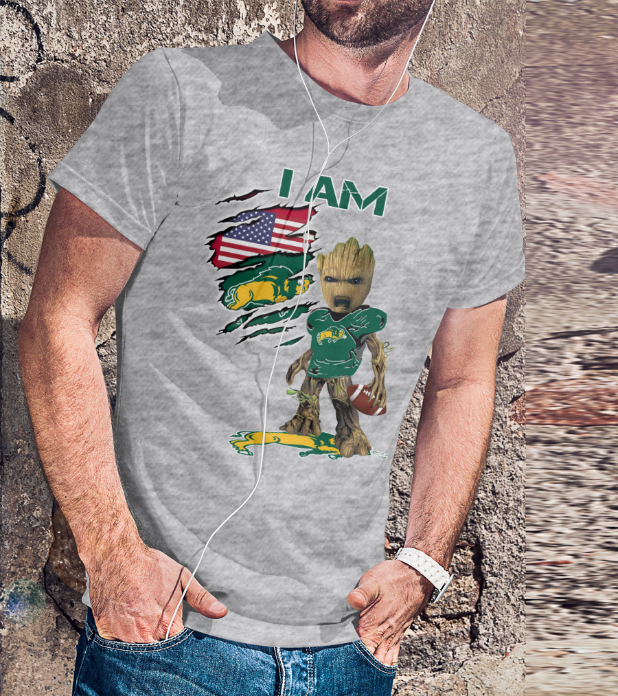 I AM American Flag Bison Football Character T-Shirt
