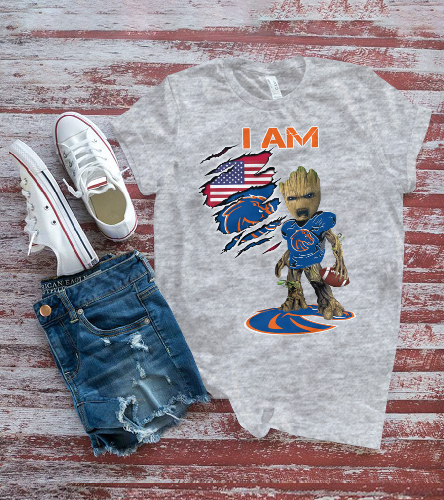 Boise State Broncos Groot I Am USA Flag Football T-Shirt