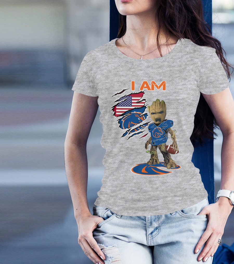 Boise State Broncos Groot I Am USA Flag Football T-Shirt