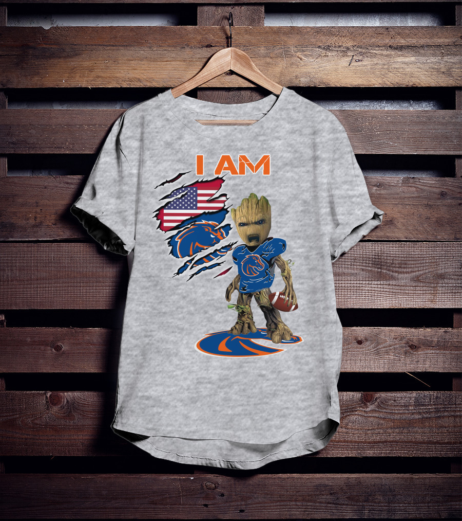 Boise State Broncos Groot I Am USA Flag Football T-Shirt