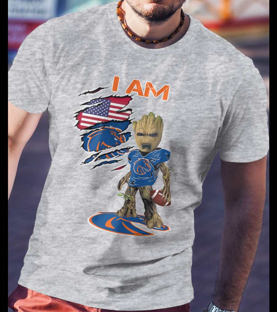 Boise State Broncos Groot I Am USA Flag Football T-Shirt
