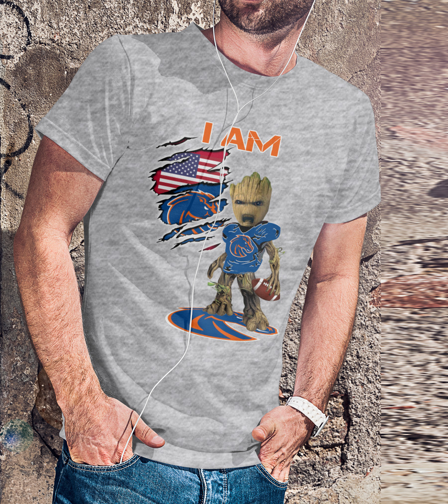 Boise State Broncos Groot I Am USA Flag Football T-Shirt