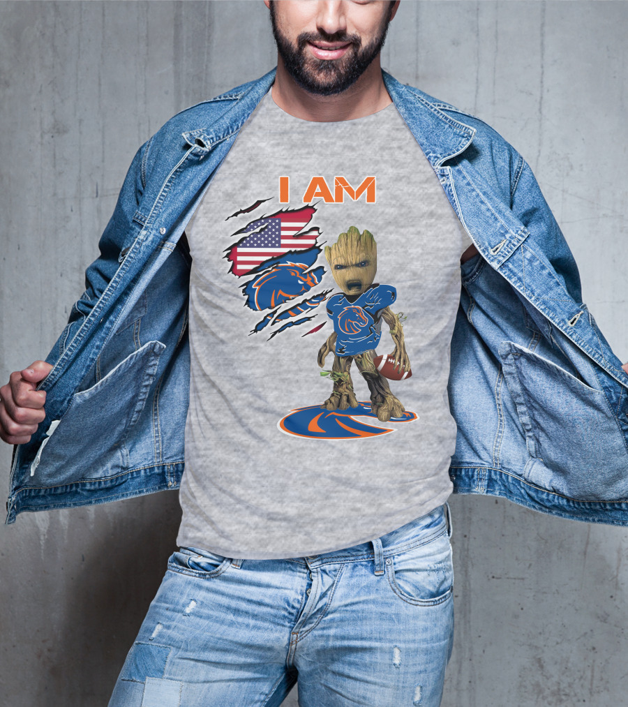 Boise State Broncos Groot I Am USA Flag Football T-Shirt