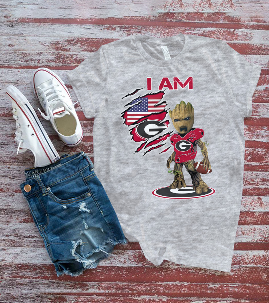 I AM Go Dawgs Football Groot American Flag T-Shirt