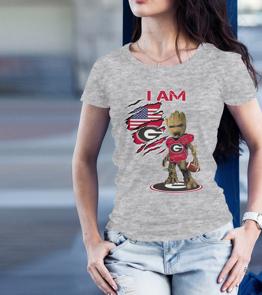 I AM Go Dawgs Football Groot American Flag T-Shirt