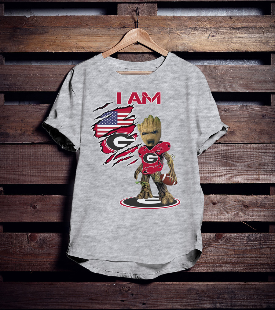 I AM Go Dawgs Football Groot American Flag T-Shirt