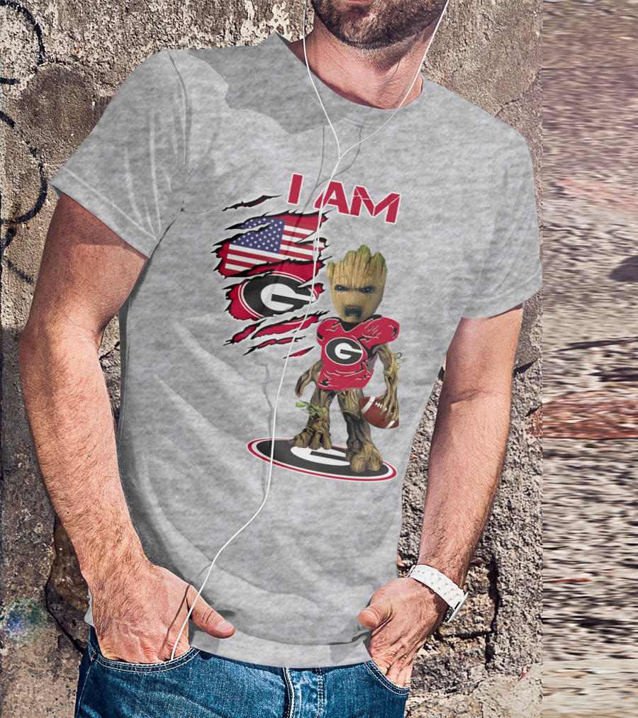 I AM Go Dawgs Football Groot American Flag T-Shirt