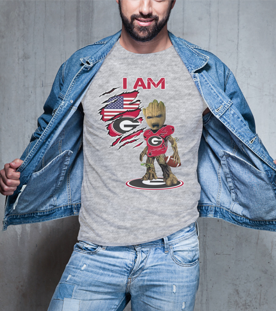 I AM Go Dawgs Football Groot American Flag T-Shirt