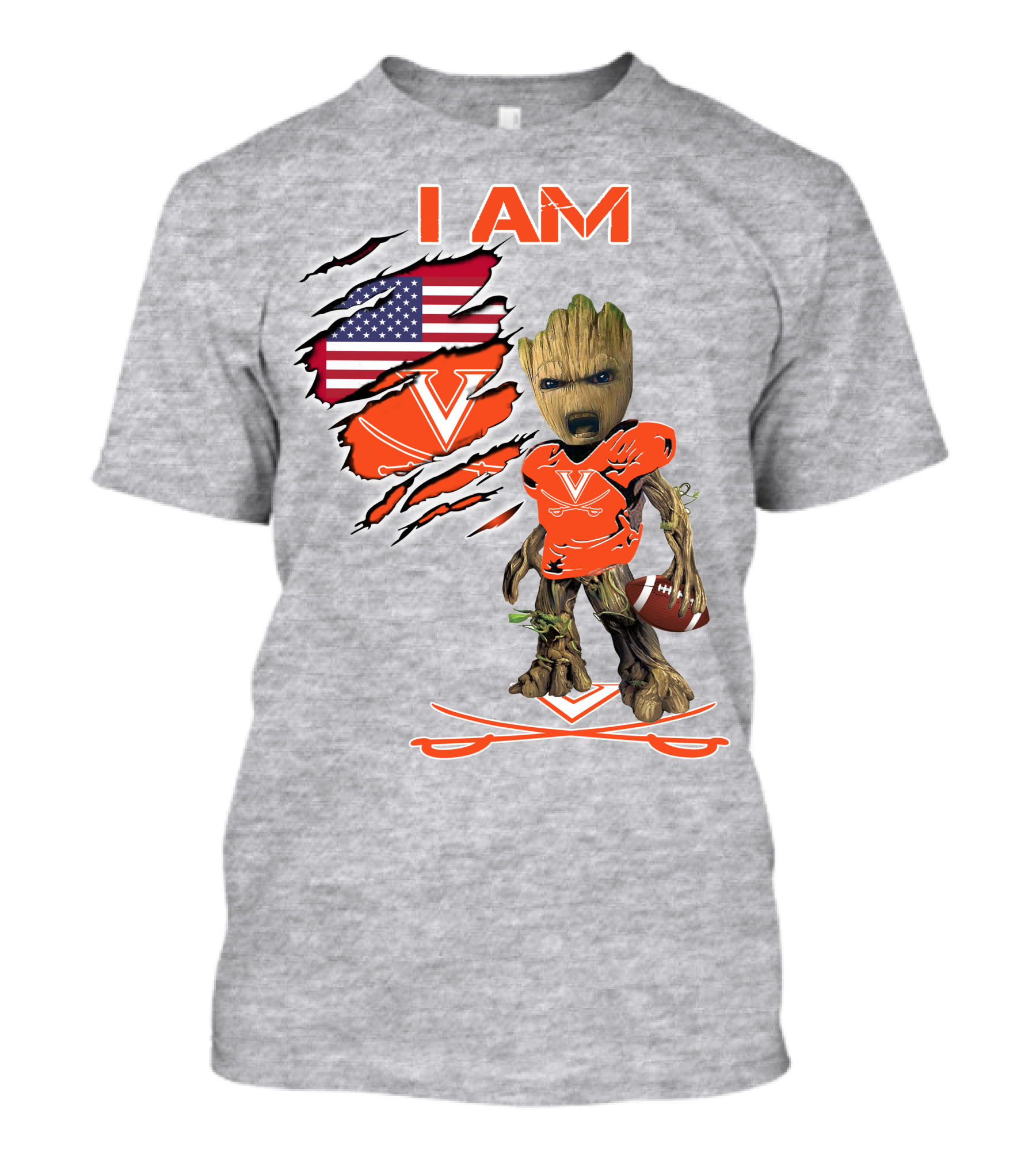 I AM Cavaliers Groot Football USA Flag V T-Shirt