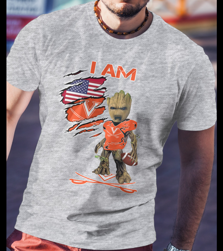 I AM Cavaliers Groot Football USA Flag V T-Shirt