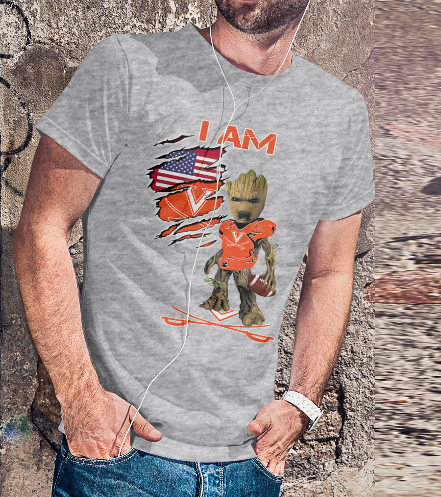 I AM Cavaliers Groot Football USA Flag V T-Shirt