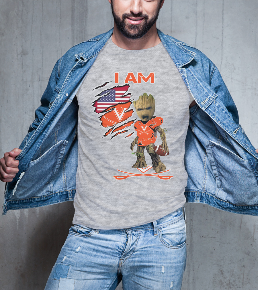 I AM Cavaliers Groot Football USA Flag V T-Shirt