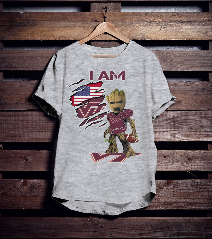 I AM Hokies VT Football And American Flag T-Shirt