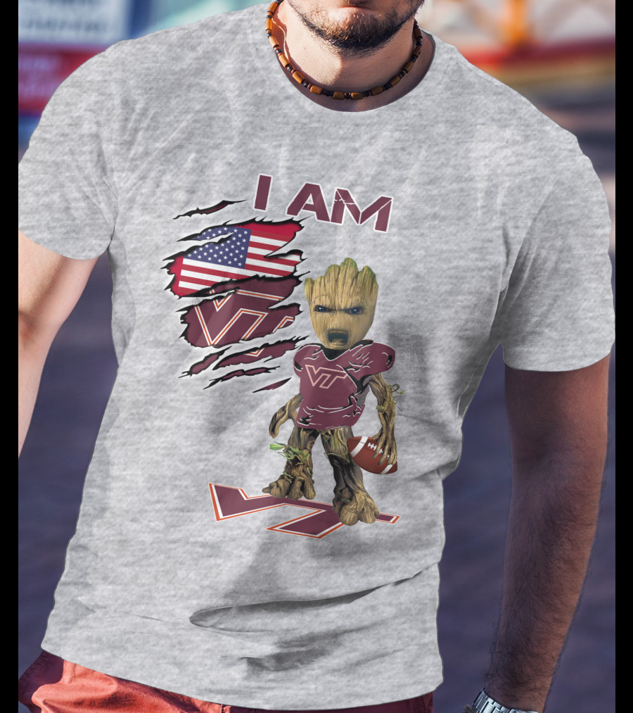 I AM Hokies VT Football And American Flag T-Shirt